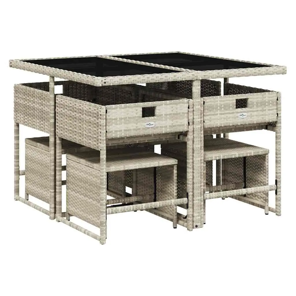 9-Piece Garden Dining Set with Grey Poly Rattan Chairs