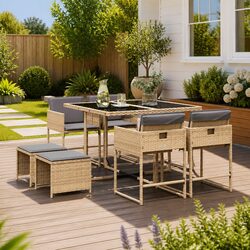 Durable 9 Piece Garden Dining Set with Cushions