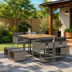 Grey Poly Rattan Outdoor Dining Set 9 Piece Furniture