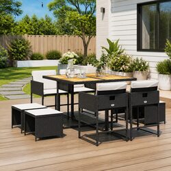 Quality Black Poly Outdoor Dining Set with Cushions