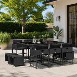11-Piece Garden Dining Set with Poly Rattan Chairs