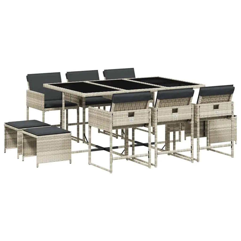 Garden Dining Set Poly Rattan 11 Piece Grey Outdoor Furniture with Cushions