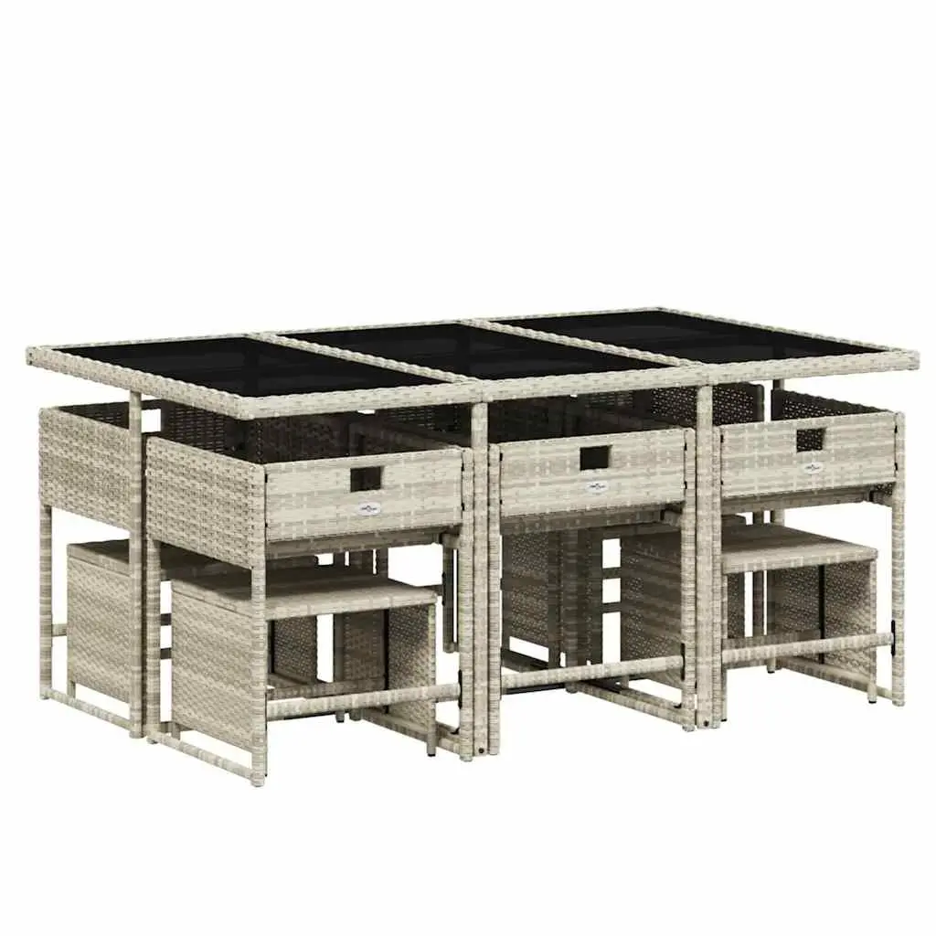 Garden Dining Set Poly Rattan 11 Piece Grey Outdoor Furniture with Cushions