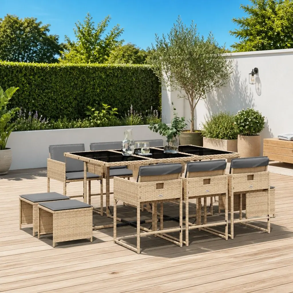 11 Piece Outdoor Dining Set with Cushions