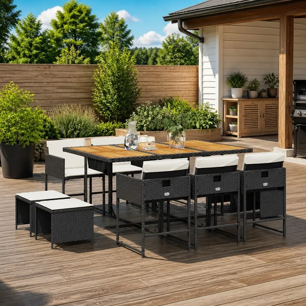 11-Piece Garden Dining Set with PE Rattan