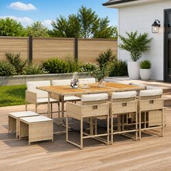 High-Quality 11 Piece Beige Garden Dining Set with Cushions