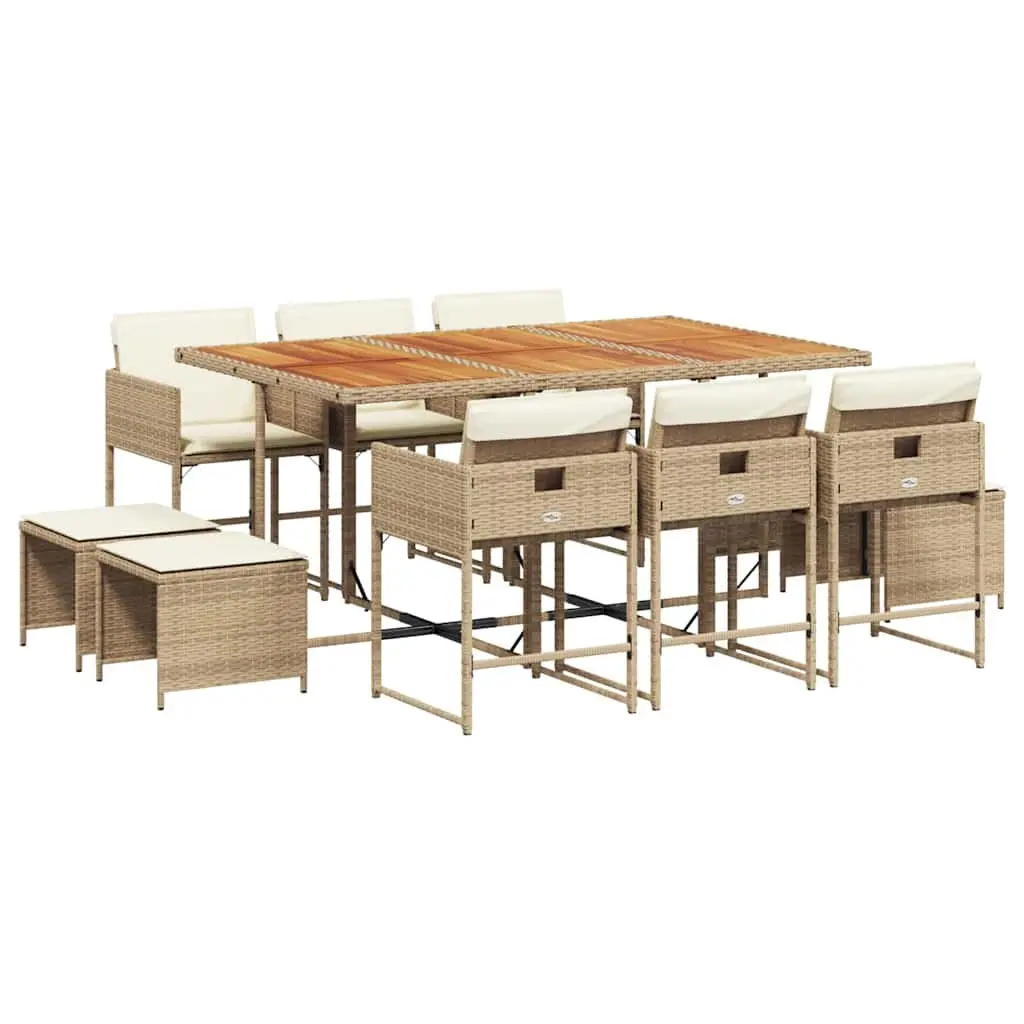 11 Piece Beige Garden Dining Set with Cushions
