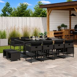 Durable 13 Piece Black Poly Rattan Outdoor Dining Set