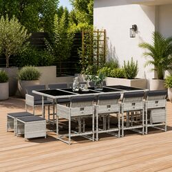 Durable 13-Piece Grey Poly Rattan Garden Dining Set