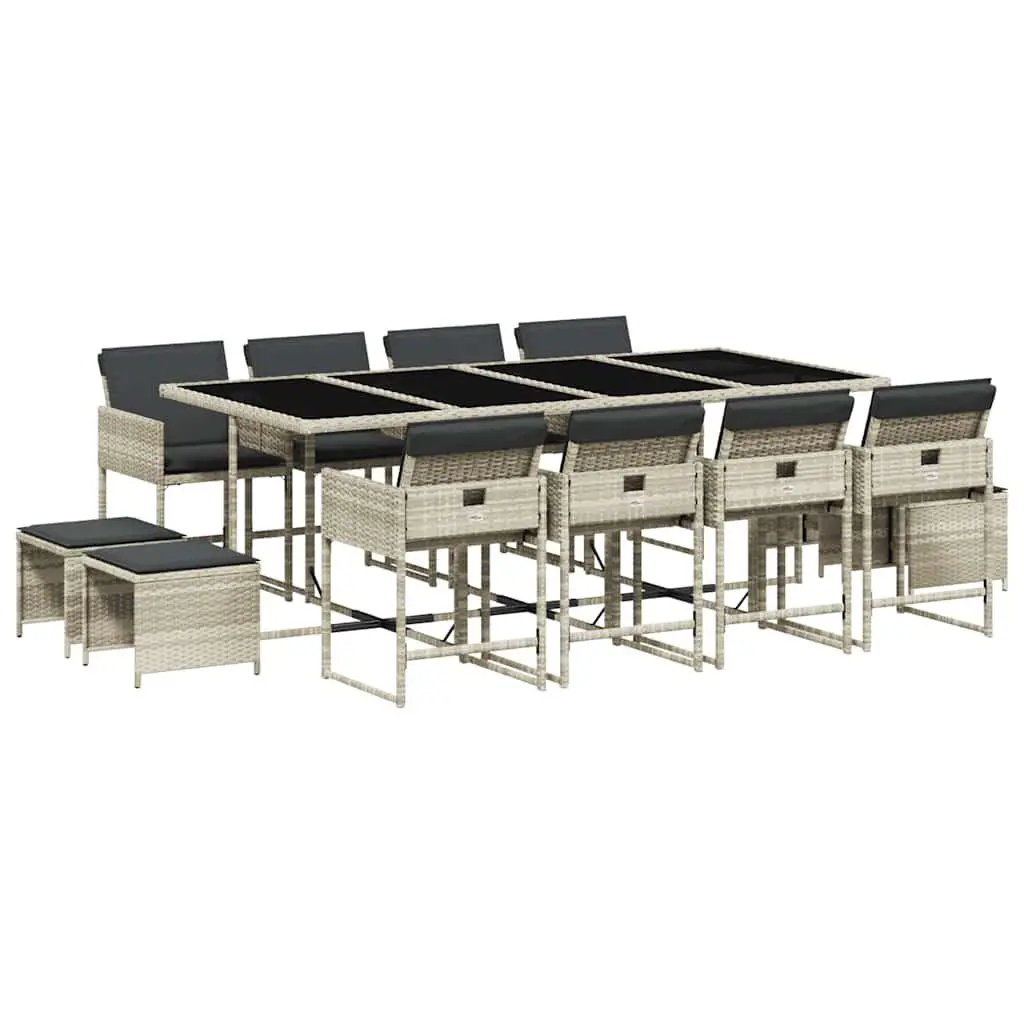 Garden Dining Set PE Rattan 13 Piece Outdoor Furniture Grey with Cushions