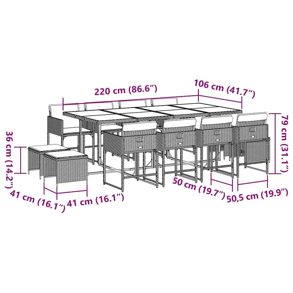 Garden Dining Set PE Rattan 13 Piece Outdoor Furniture Grey with Cushions