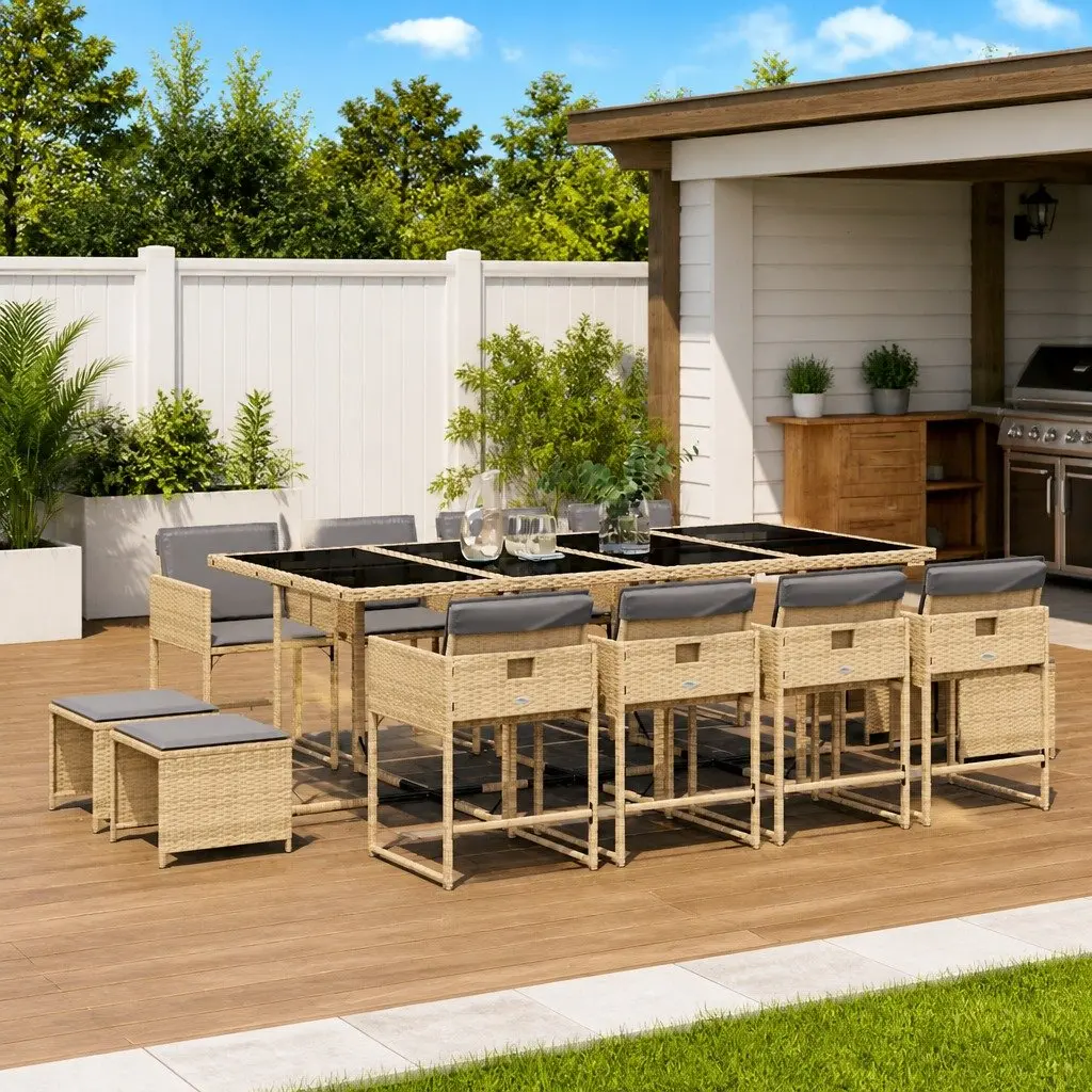 13 Piece Outdoor Dining Set with Poly Rattan
