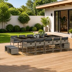 Sturdy Grey Poly Rattan 15-Piece Outdoor Dining Set
