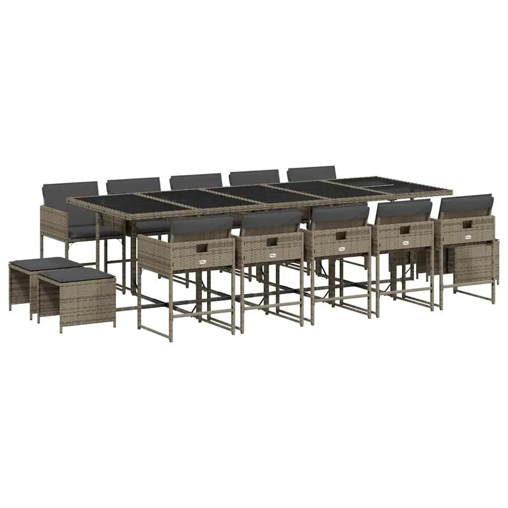 Grey Poly Rattan 15-Piece Outdoor Dining Set
