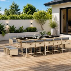 Durable 15 Piece Poly Rattan Outdoor Dining Set with Cushions