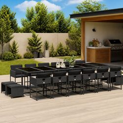 17-Piece Garden Dining Set with Black Poly Rattan