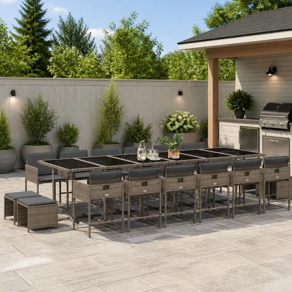 17-Piece Outdoor Grey Rattan Dining Set