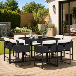 Durable 9 Piece Garden Dining Set with Cushions in Black