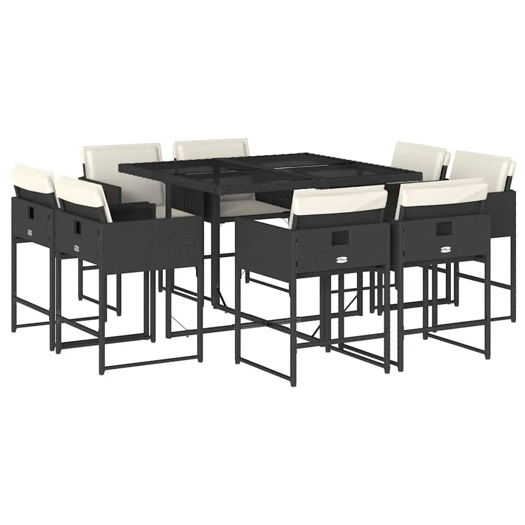 9 Piece Garden Dining Set with Cushions in Black