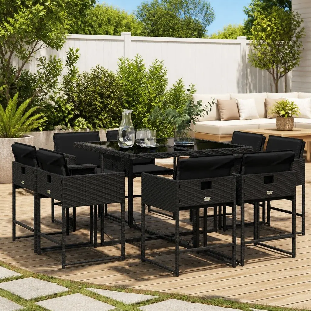 9-Piece Outdoor Dining Set with Black Poly Rattan