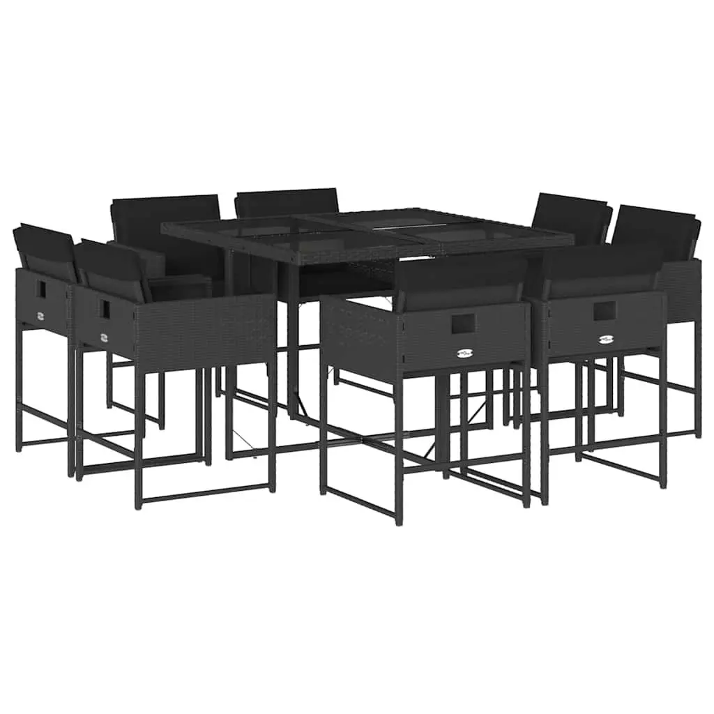 9-Piece Outdoor Dining Set with Black Poly Rattan