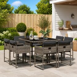 9 Piece Grey Poly Rattan Outdoor Dining Set