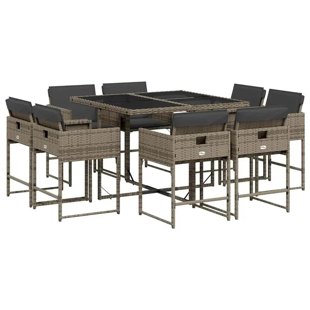9 Piece Grey Poly Rattan Outdoor Dining Set
