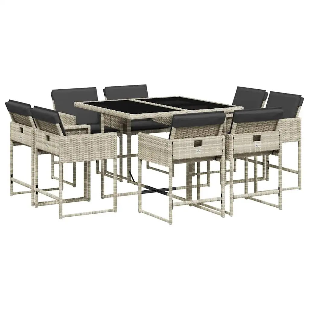 9-Piece Grey Outdoor Dining Set with Cushions