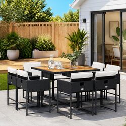 9-Piece Outdoor Dining Set with Black Poly Rattan