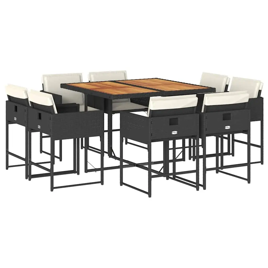 9-Piece Outdoor Dining Set with Black Poly Rattan