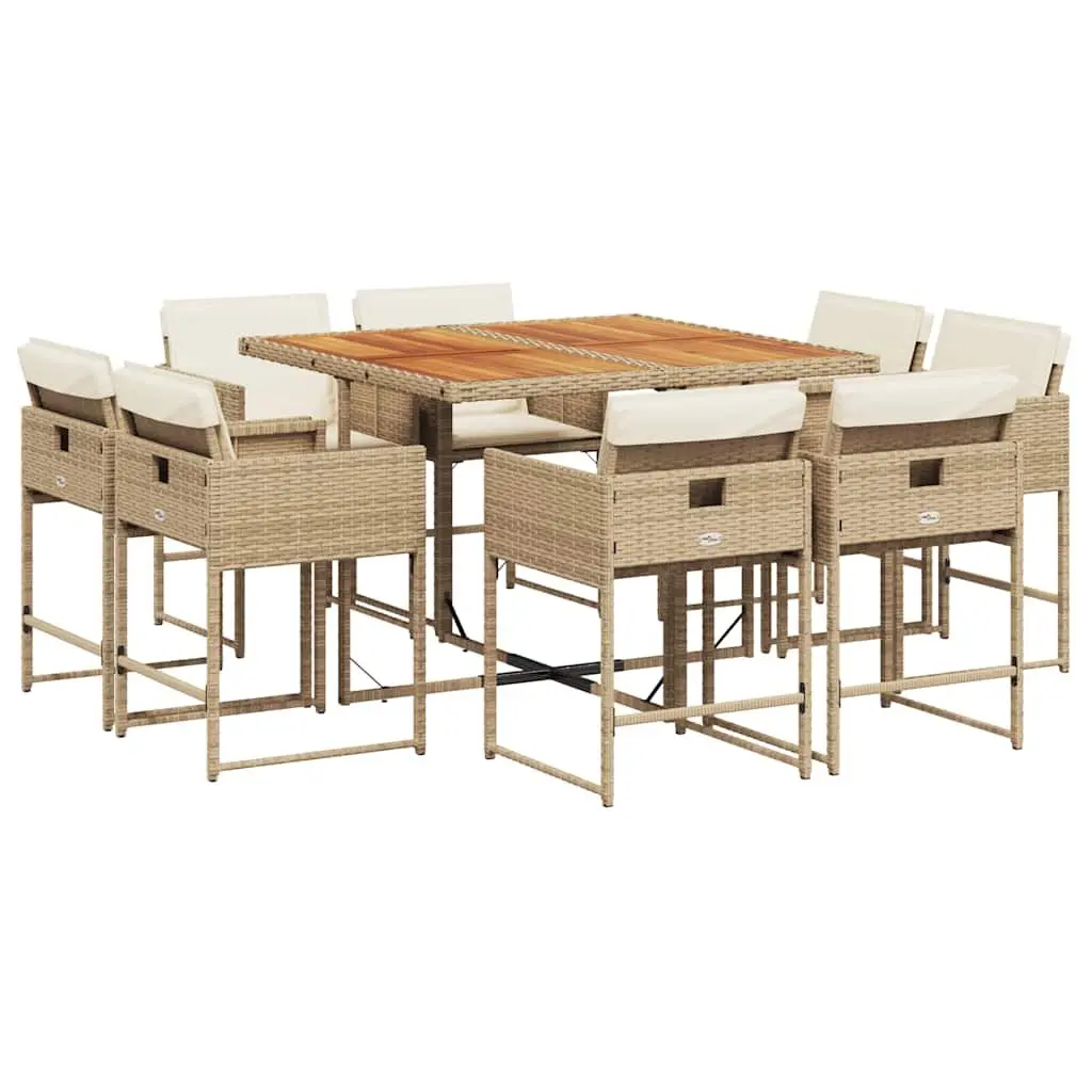9 Piece Garden Dining Set with Cushions in Beige