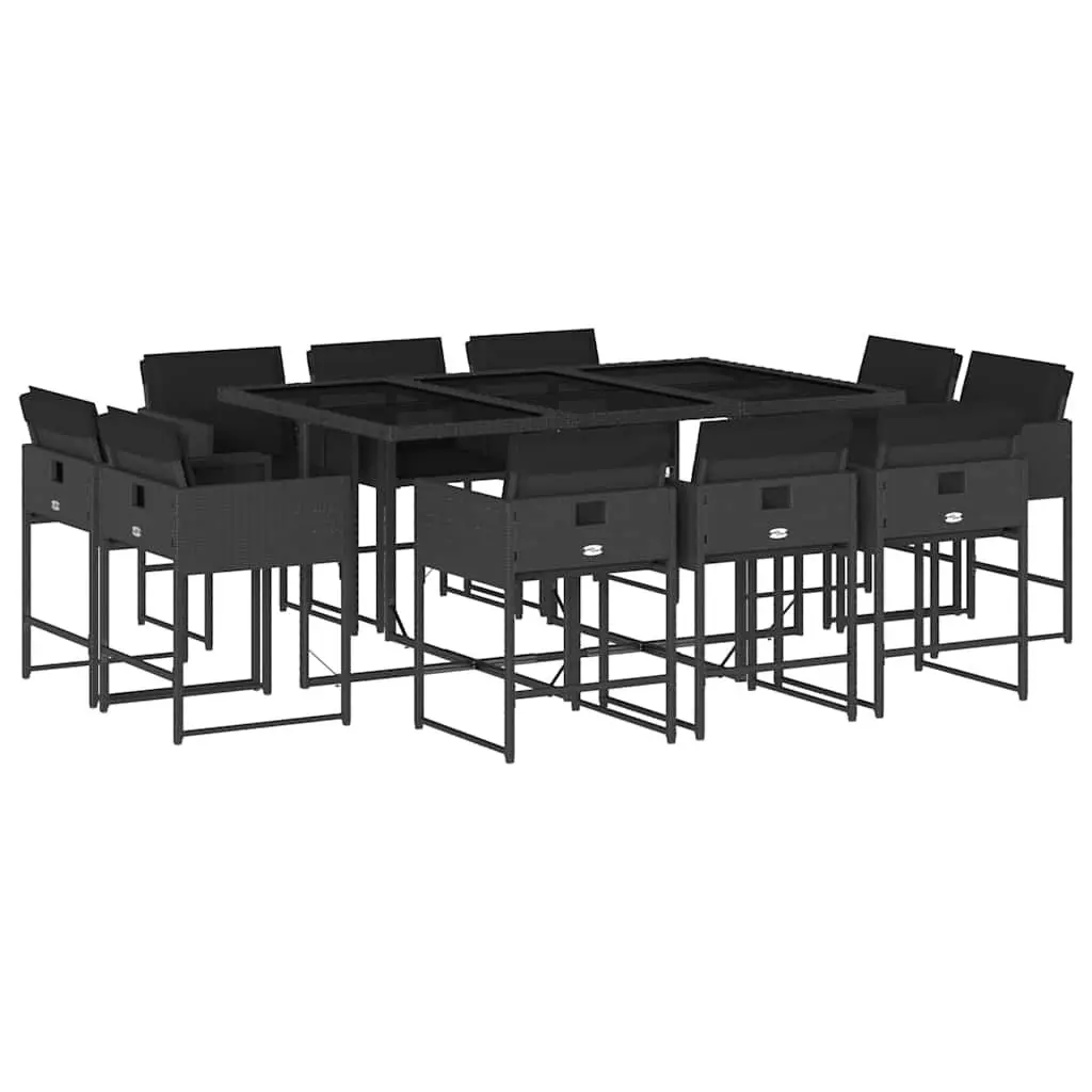 Outdoor Dining Set PE Rattan 11 Piece Garden Furniture with Cushions Black