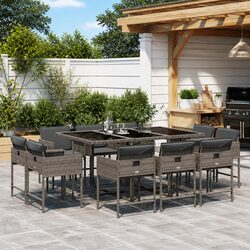 Grey Poly Rattan 11 Piece Outdoor Dining Set with Cushions