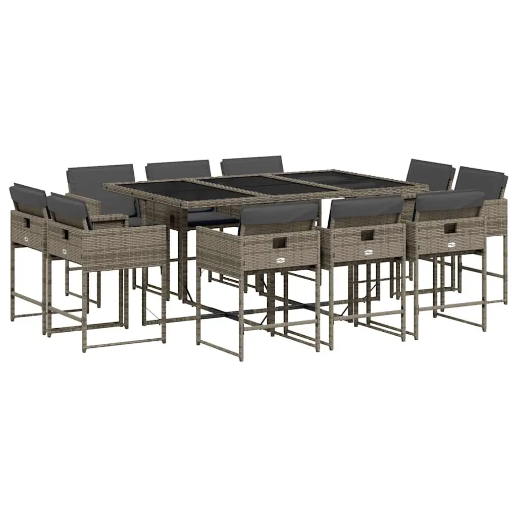 Grey Poly Rattan 11 Piece Outdoor Dining Set with Cushions