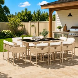 Premium 11 Piece Garden Dining Set with Rattan & Glass