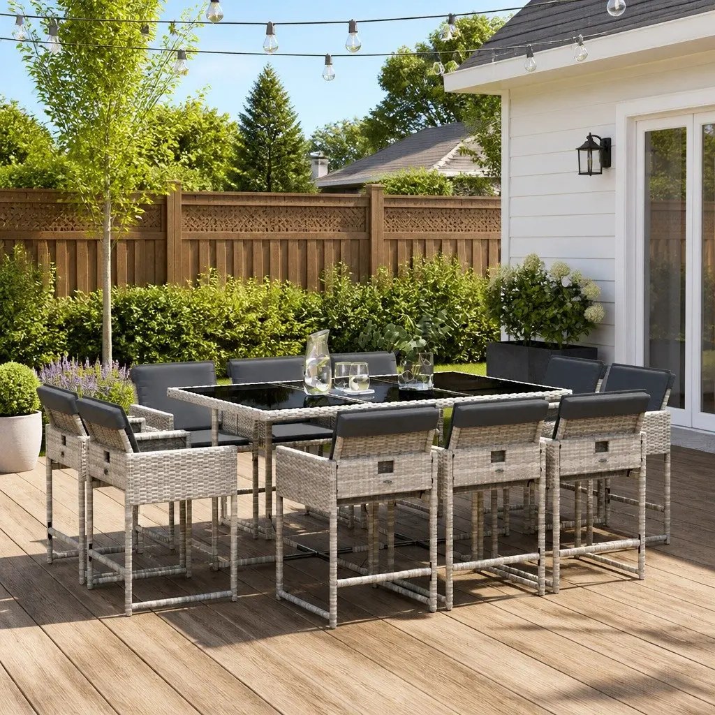 11 Piece Garden Dining Set with Grey Rattan