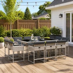 Durable 11 Piece Garden Dining Set with Grey Rattan