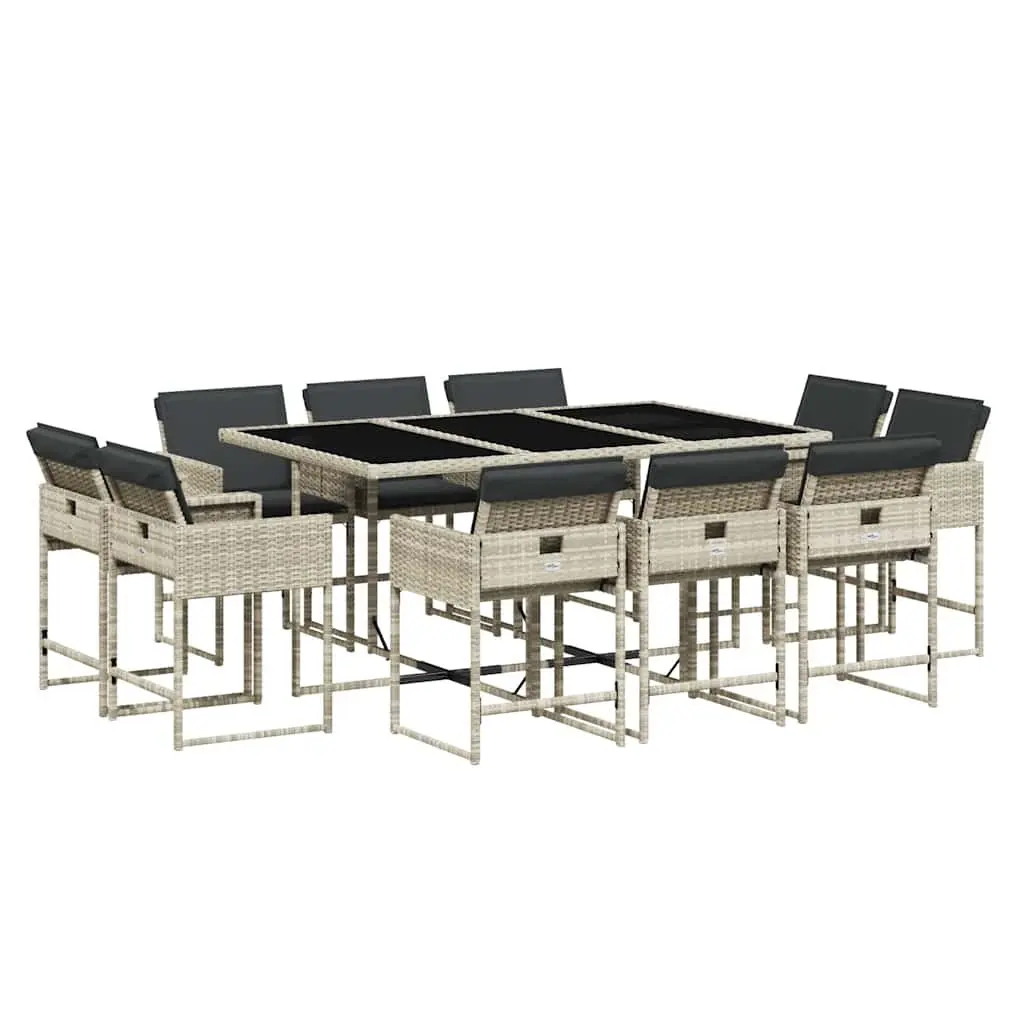 11 Piece Garden Dining Set with Grey Rattan