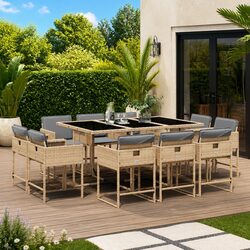 Premium 11 Piece Garden Dining Set with Cushions in Beige