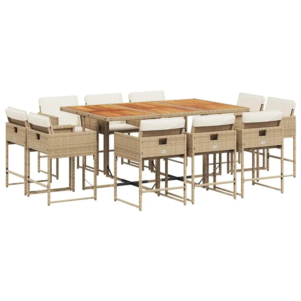 Garden Dining Set 11 Piece Poly Rattan Beige Outdoor Furniture Table Chairs
