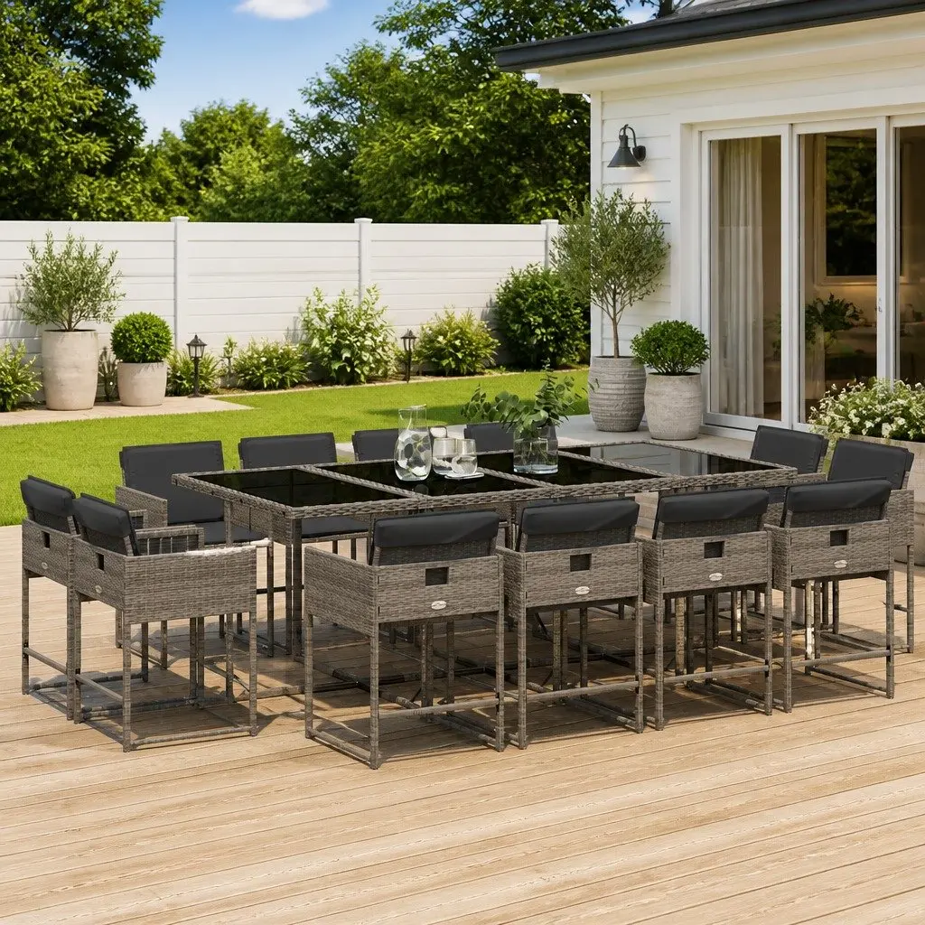 13 Piece Grey Poly Rattan Outdoor Dining Set