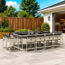 Sturdy 13 Piece Garden Dining Set with Grey Cushions