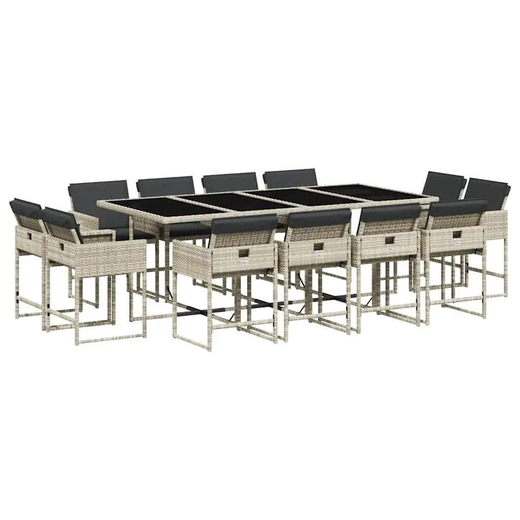 Outdoor Dining Set PE Poly Rattan 13 Piece Grey Chairs Table Cushions