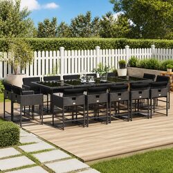 15-Piece Black Outdoor Dining Set with Cushions