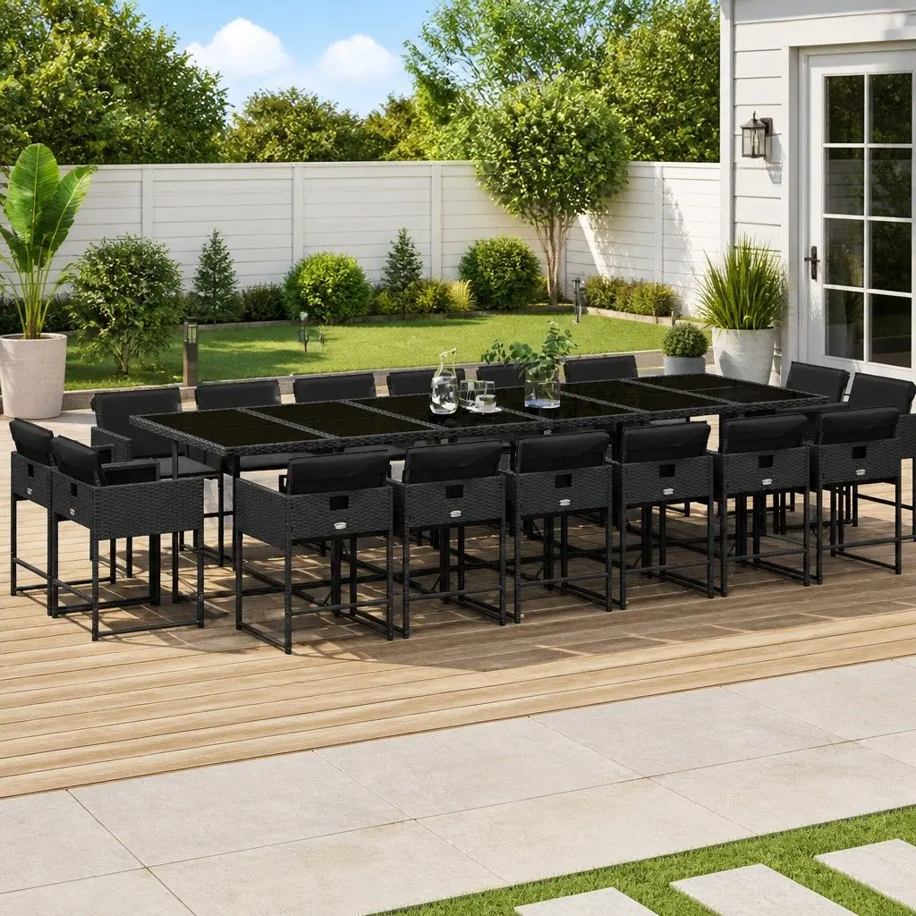 Garden Dining Set PE Rattan 17 Piece Outdoor Furniture Black with Cushions