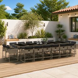 17 Piece Grey Poly Rattan Garden Dining Set with Cushions