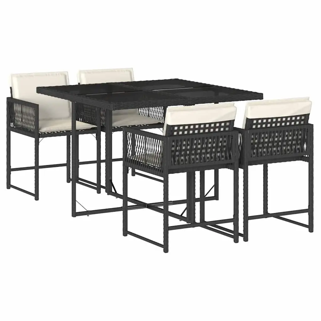 5-Piece Black Poly Rattan Garden Dining Set