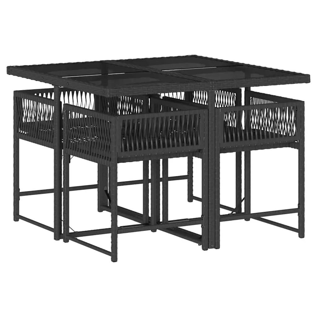 5-Piece Black Poly Rattan Garden Dining Set
