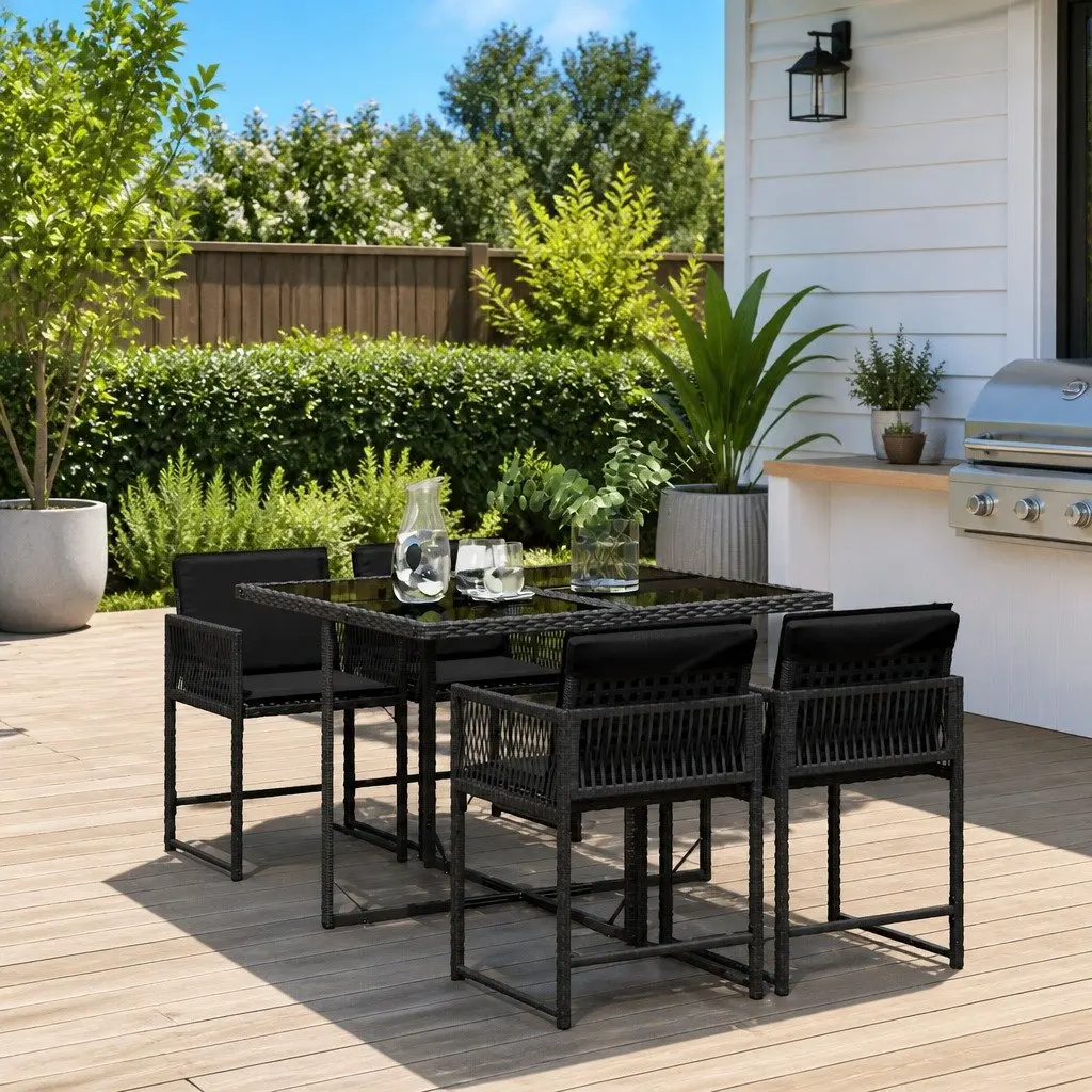 5 Piece Outdoor Dining Set Poly Rattan Black Chairs Table