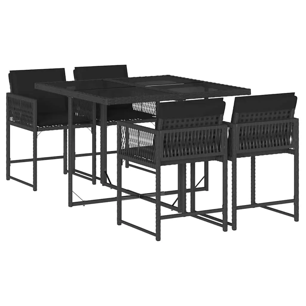5 Piece Outdoor Dining Set Poly Rattan Black Chairs Table